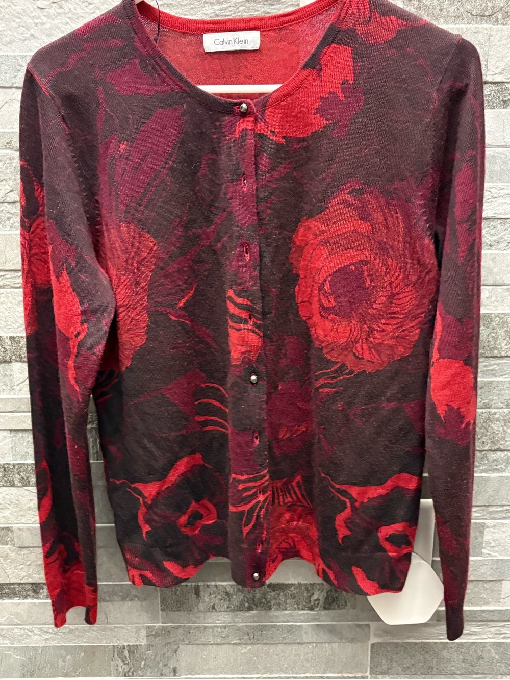 Calvin Klein Red and Black Floral Button-Front Cardigan